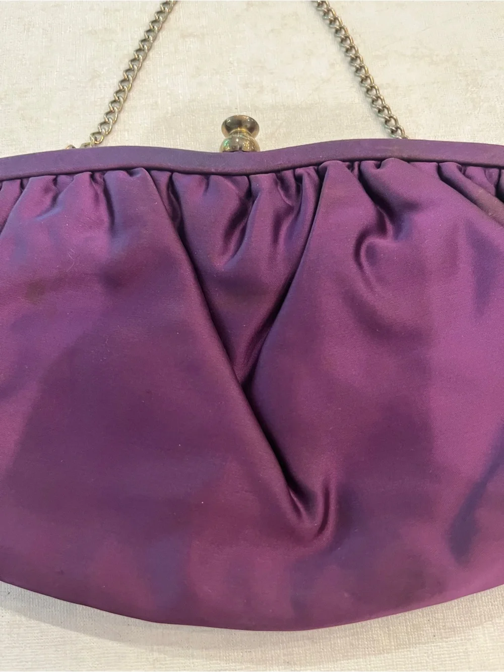 Vintage Elegant Purple satin Evening Clutch with Chain Handle. Great color!